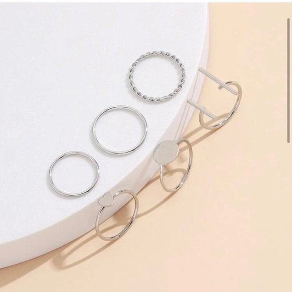 Silver bar cuff heart ring set - Picture 2 of 4